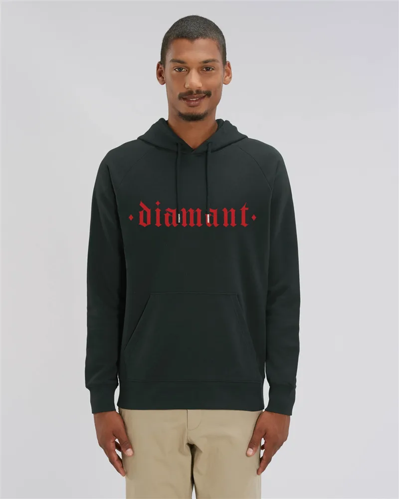 Diamant hoodie, svart med rött tryck